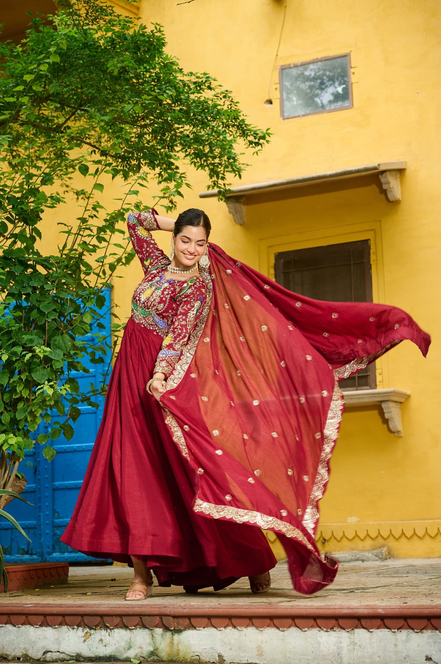 Georgette Silk Gown With Dupatta