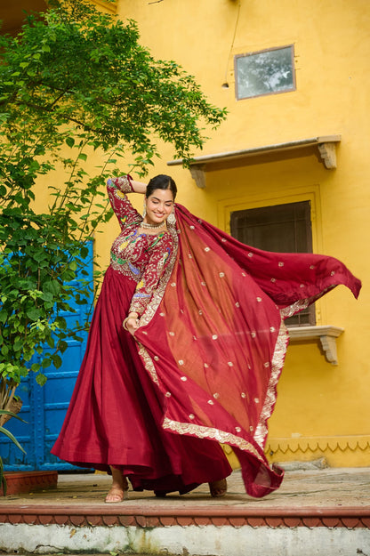 Georgette Silk Gown With Dupatta