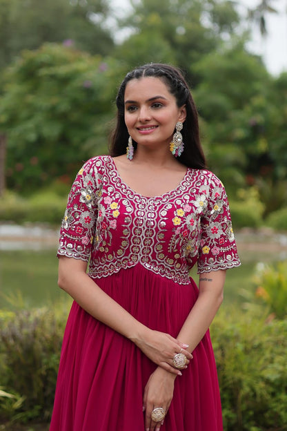 Georgette  Embroidery Gown