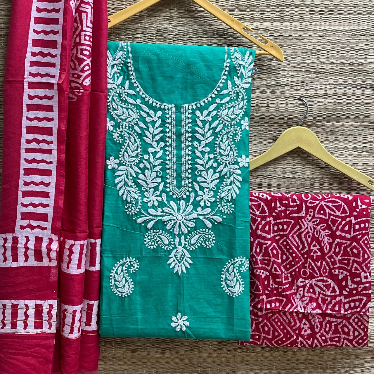 Cotton Silk Lucknowi Dress Materials