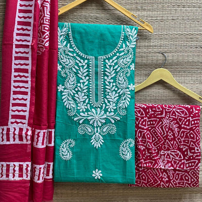 Cotton Silk Lucknowi Dress Materials