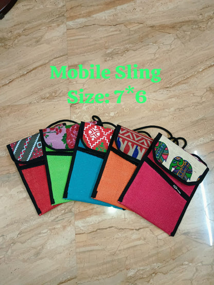 Jute Mobile Sling Bags Set of 10