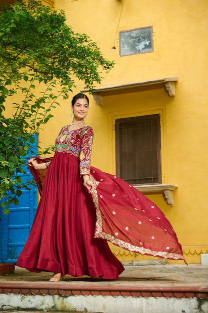 Georgette Silk Gown With Dupatta