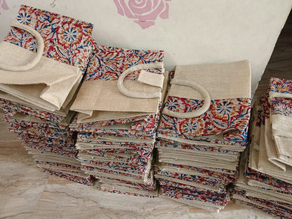 Jute Kalamkari bags set of 10