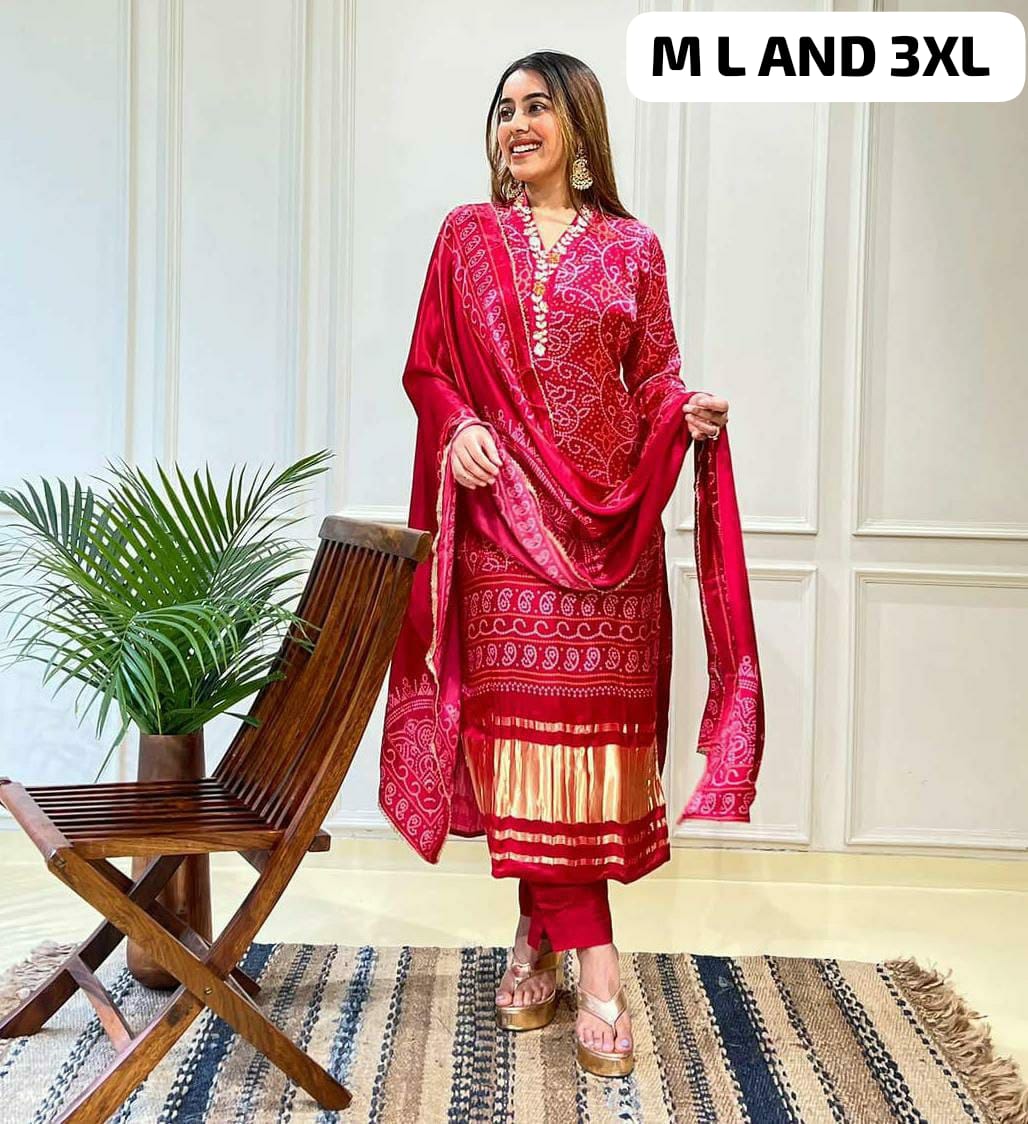 Bandhani Chinon Silk Readymade Kurti Sets