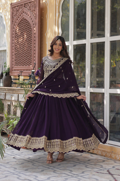 Georgette Silk Gown With Dupatta