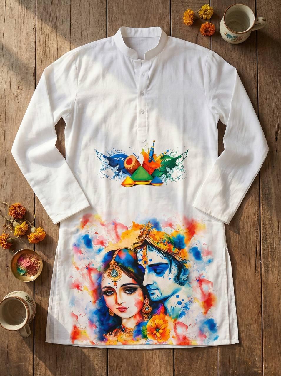 Holi Print Couple Kurta Combo
