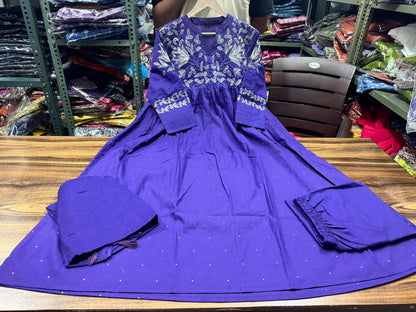 Rayon Embroidery Anarkali Kurti Sets