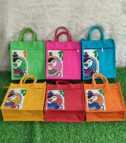 Durga Print Jute Bags Set of 10