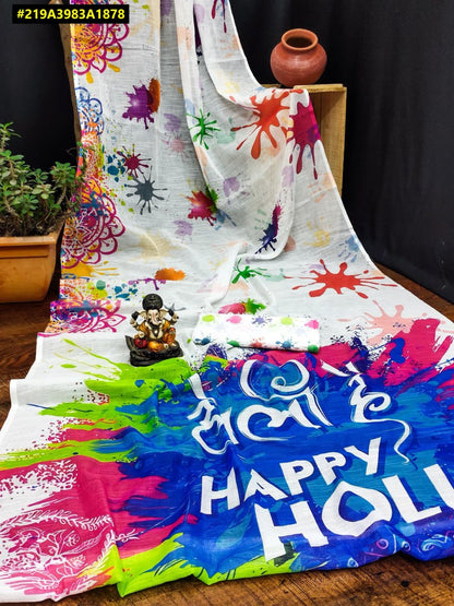 Holi Theme Khadi Cotton saree