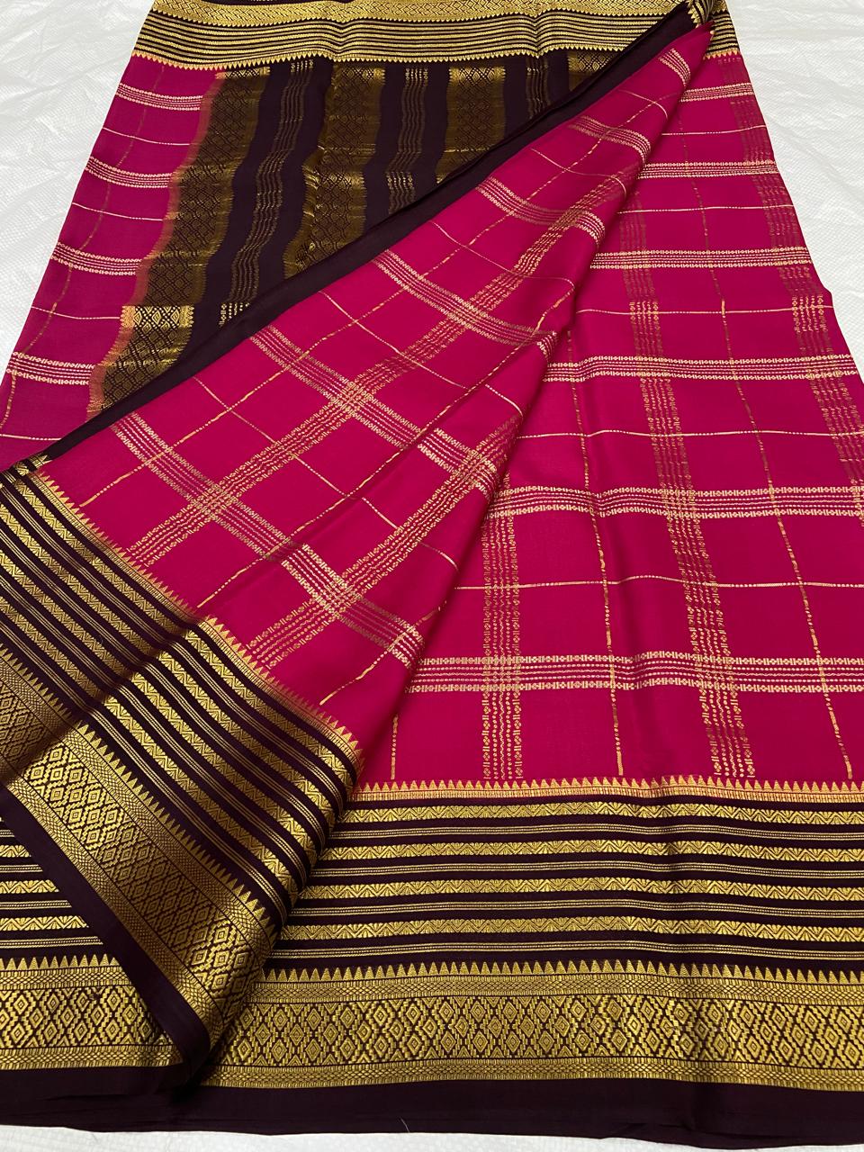 Checked Pure Mysore Silk Sarees