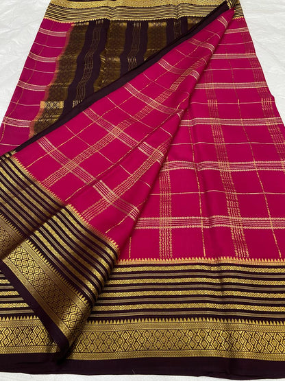 Checked Pure Mysore Silk Sarees