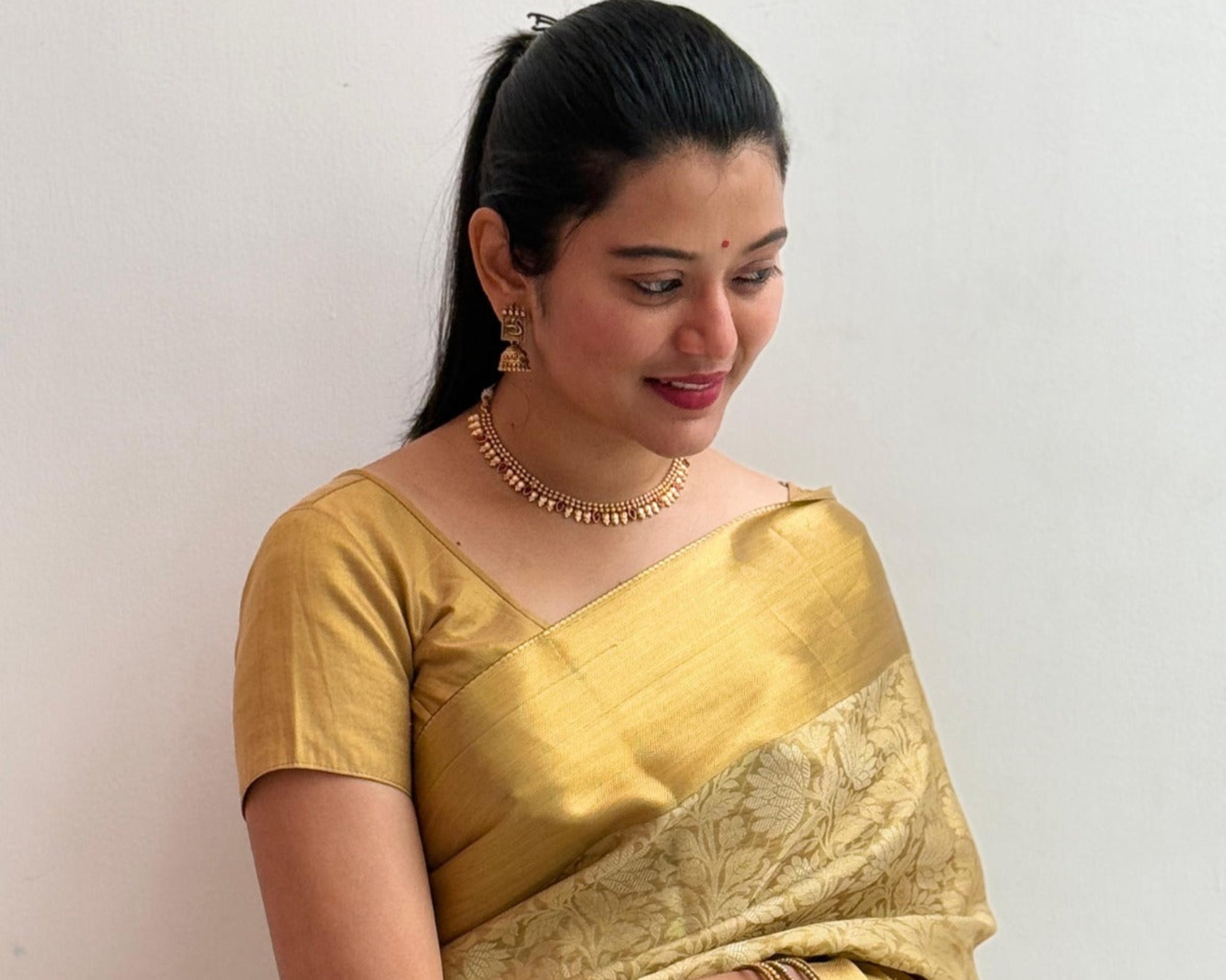 Golden bridal semi tissue silk sares