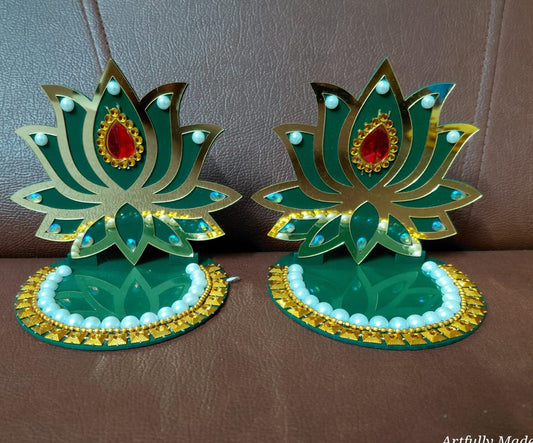 Acrylic Decorated Lotus Diya Stand in pair