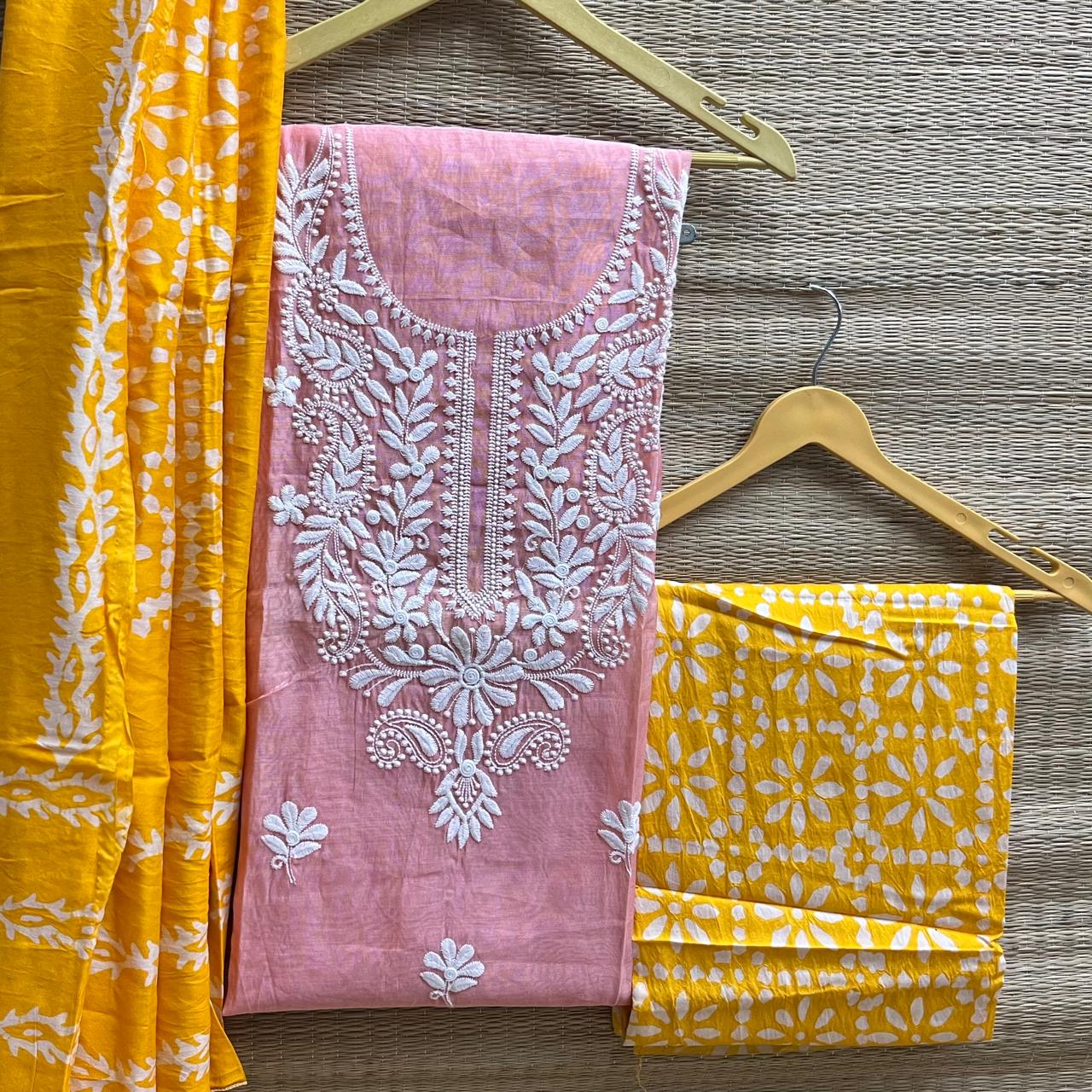 Cotton Silk Lucknowi Dress Materials