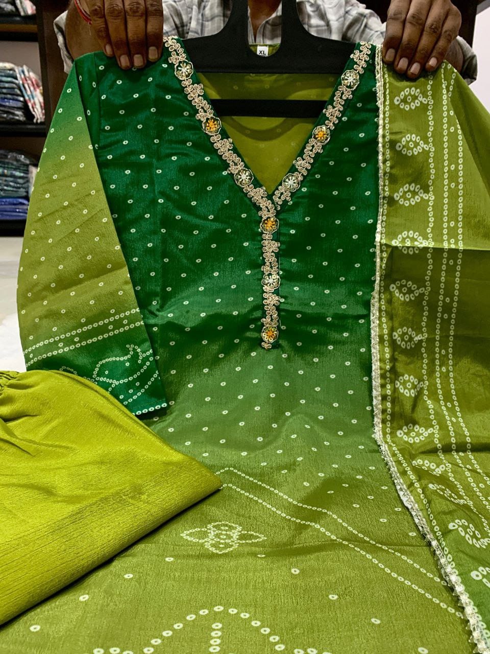 Bandhani Chinon Silk Readymade Kurti Sets