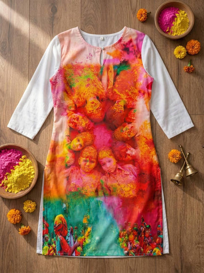 Holi Print Couple Kurta Combo