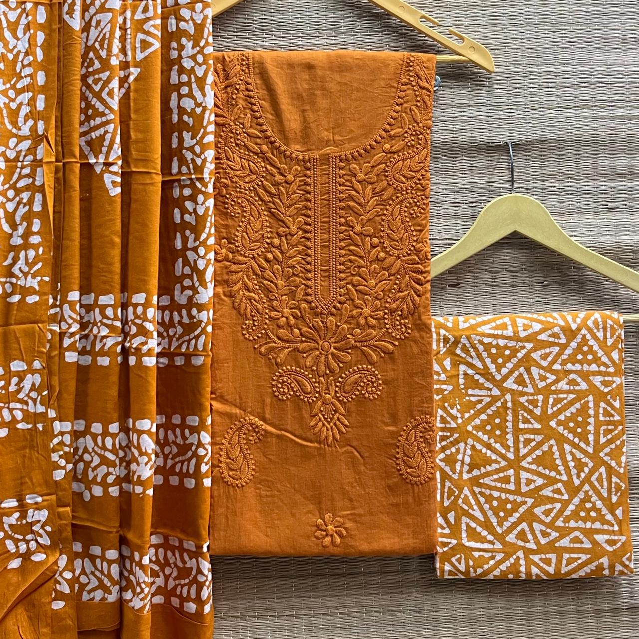Cotton Silk Lucknowi Dress Materials