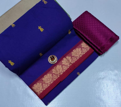 Chettinad Poly Cotton sarees with Kalamkari Blouse bit