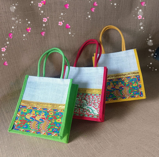 Jute and Silk Gift Bags set of 10