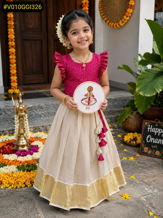 Girls Onam Skirt Blouse