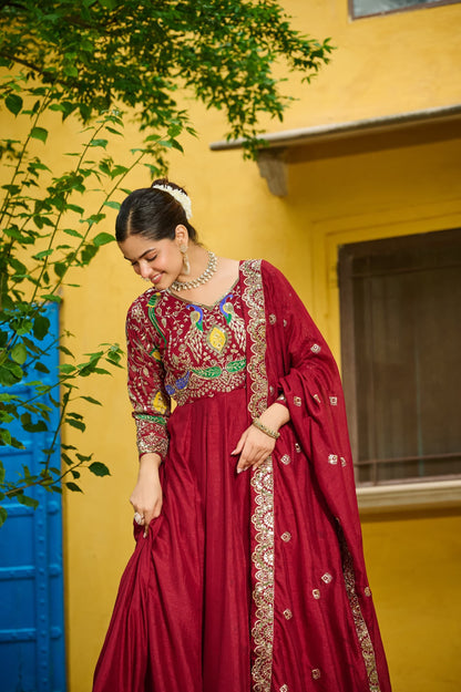Georgette Silk Gown With Dupatta