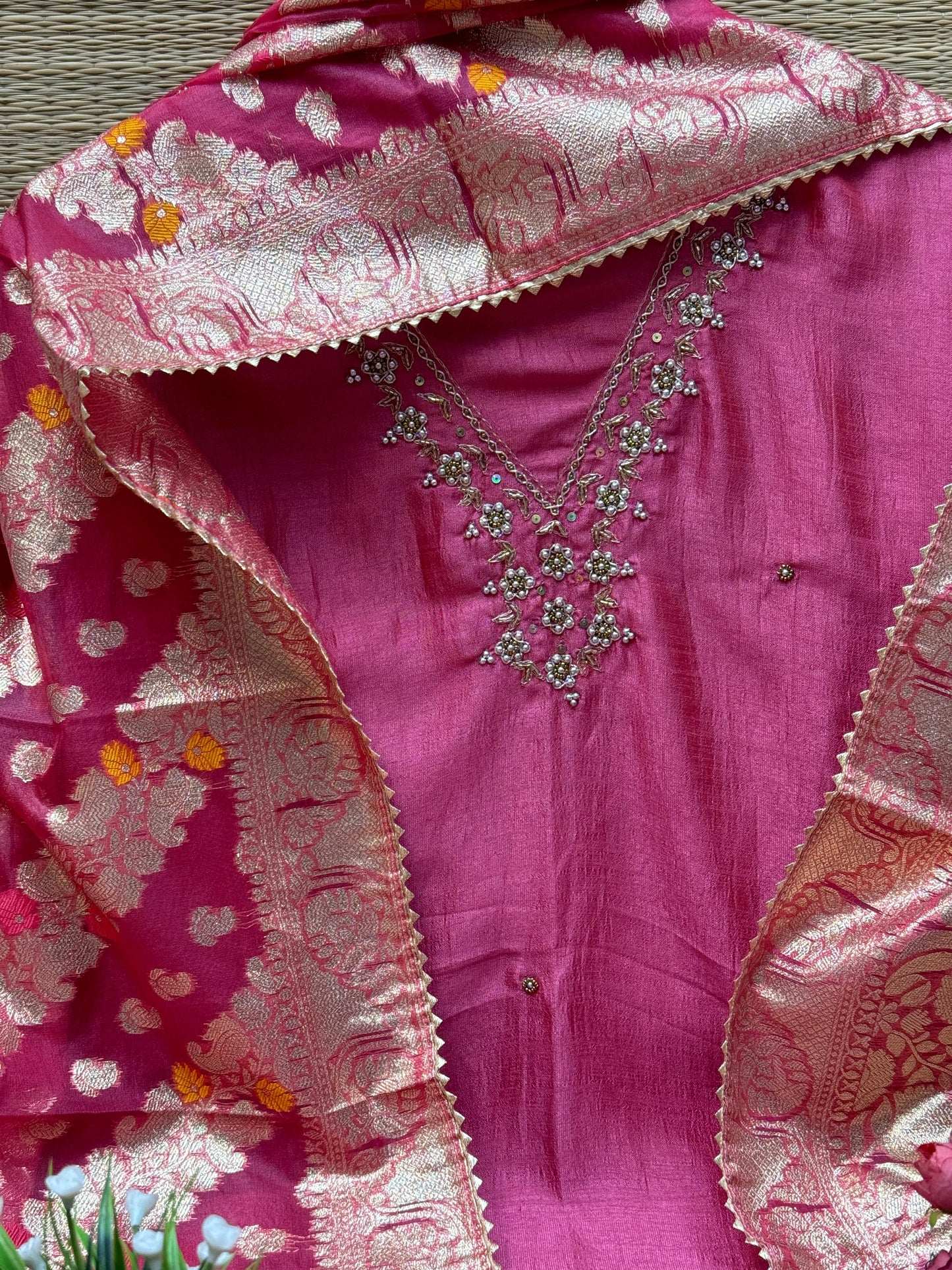 Raw Silk Embroidery Dress materials
