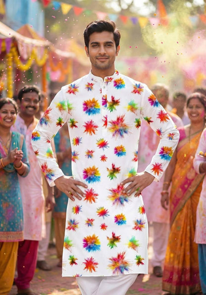 Holi Print Couple Kurta Combo