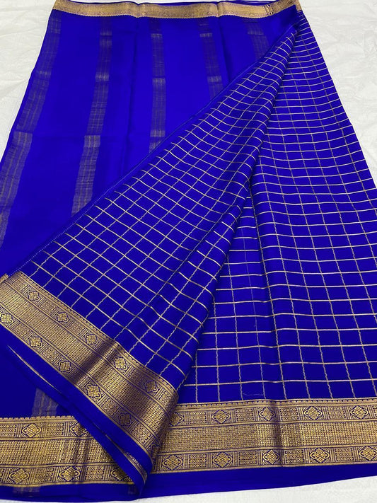 Checked Pure Mysore Silk Sarees