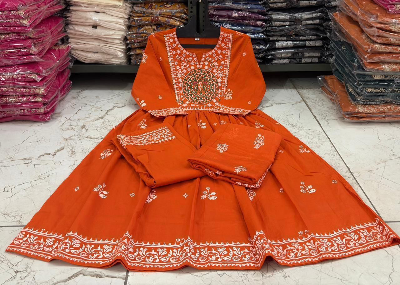 Rayon Embroidery Anarkali Kurti Sets