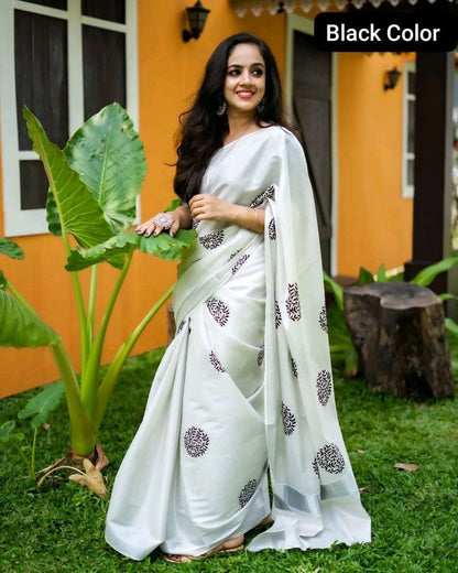 Kerala Saree with Embroidery in Silver Zari
