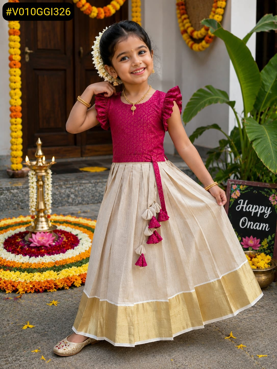 Girls Onam Skirt Blouse
