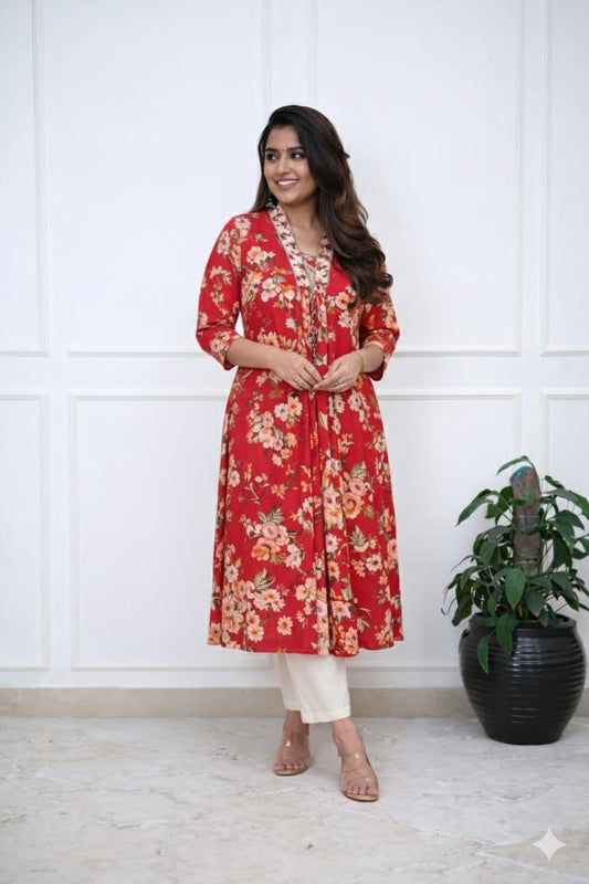 Rayon Embroidery Anarkali Kurti Sets