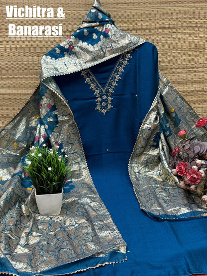 Raw Silk Embroidery Dress materials