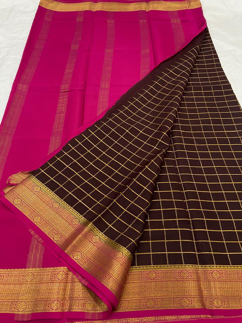 Checked Pure Mysore Silk Sarees