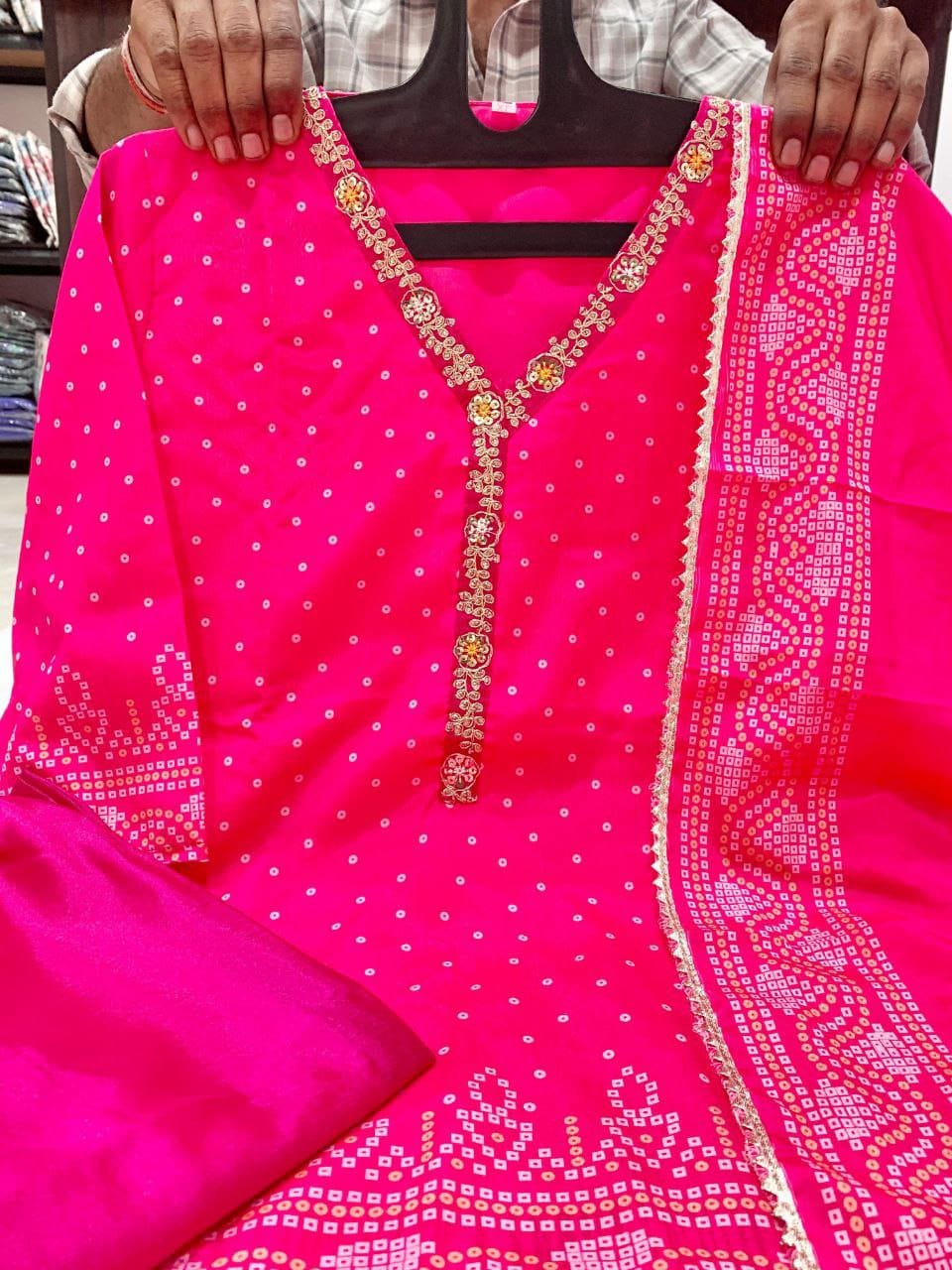 Bandhani Chinon Silk Readymade Kurti Sets