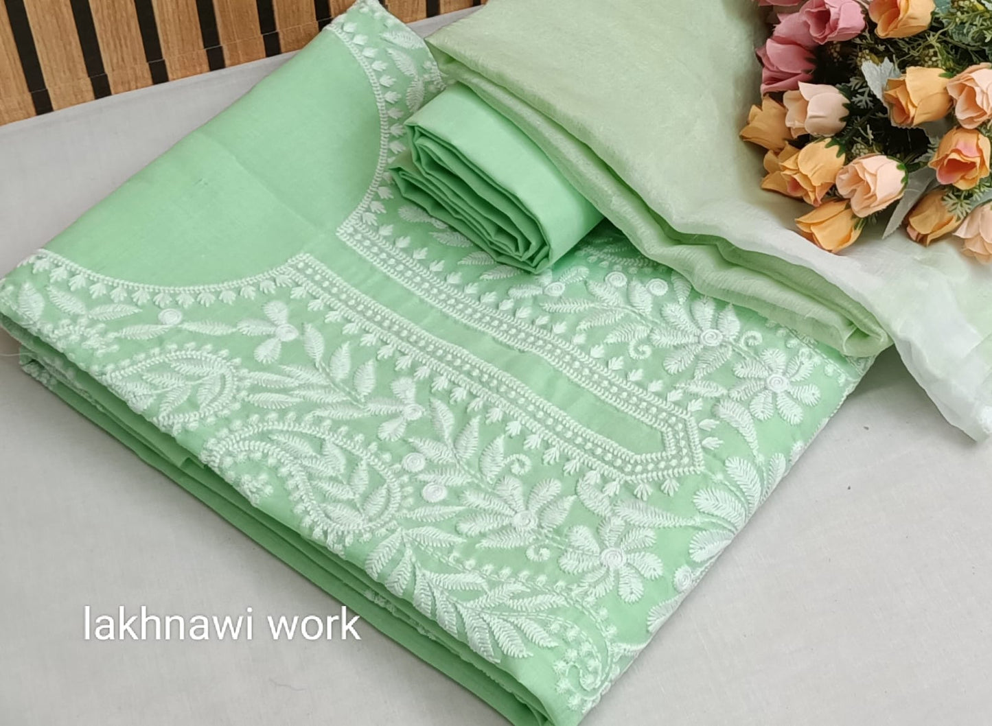 Cotton Silk Lucknowi Dress Materials