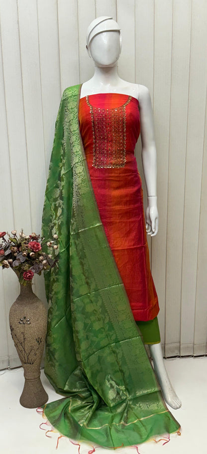 Raw Silk Embroidery Dress materials