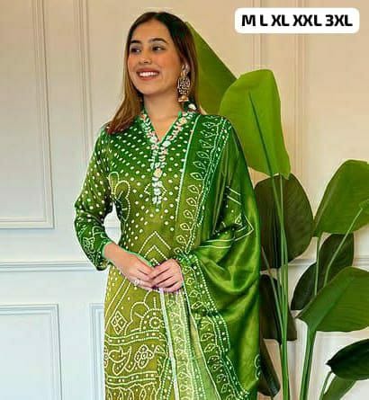 Bandhani Chinon Silk Readymade Kurti Sets