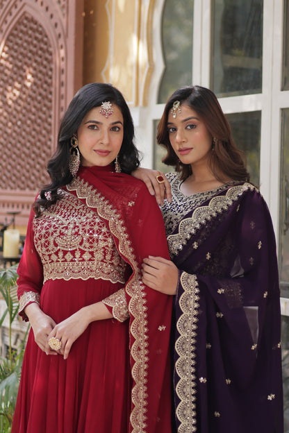 Georgette Silk Gown With Dupatta