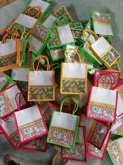 Jute and Silk Gift Bags set of 10