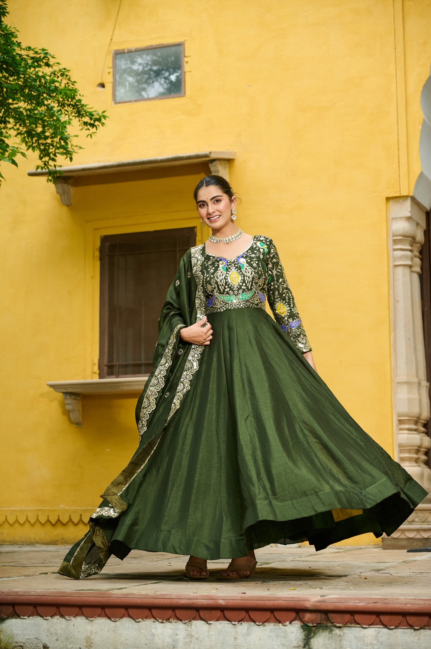 Georgette Silk Gown With Dupatta