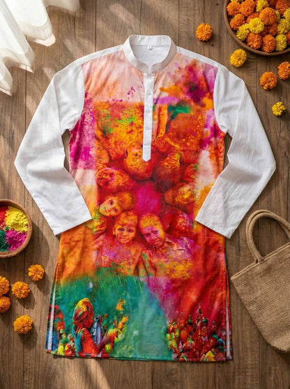 Holi Print Couple Kurta Combo